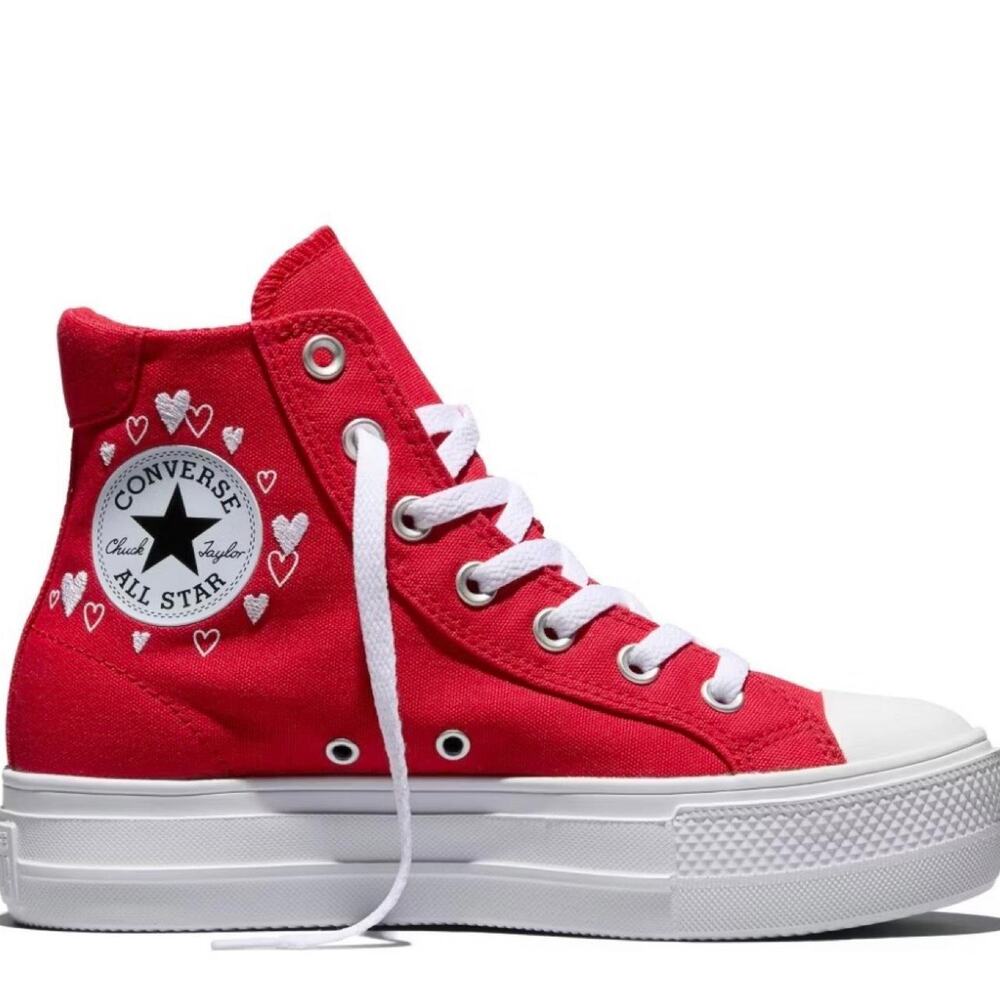 Converse Womens Platform High Top Sneakers-red heart-Size 7.5
